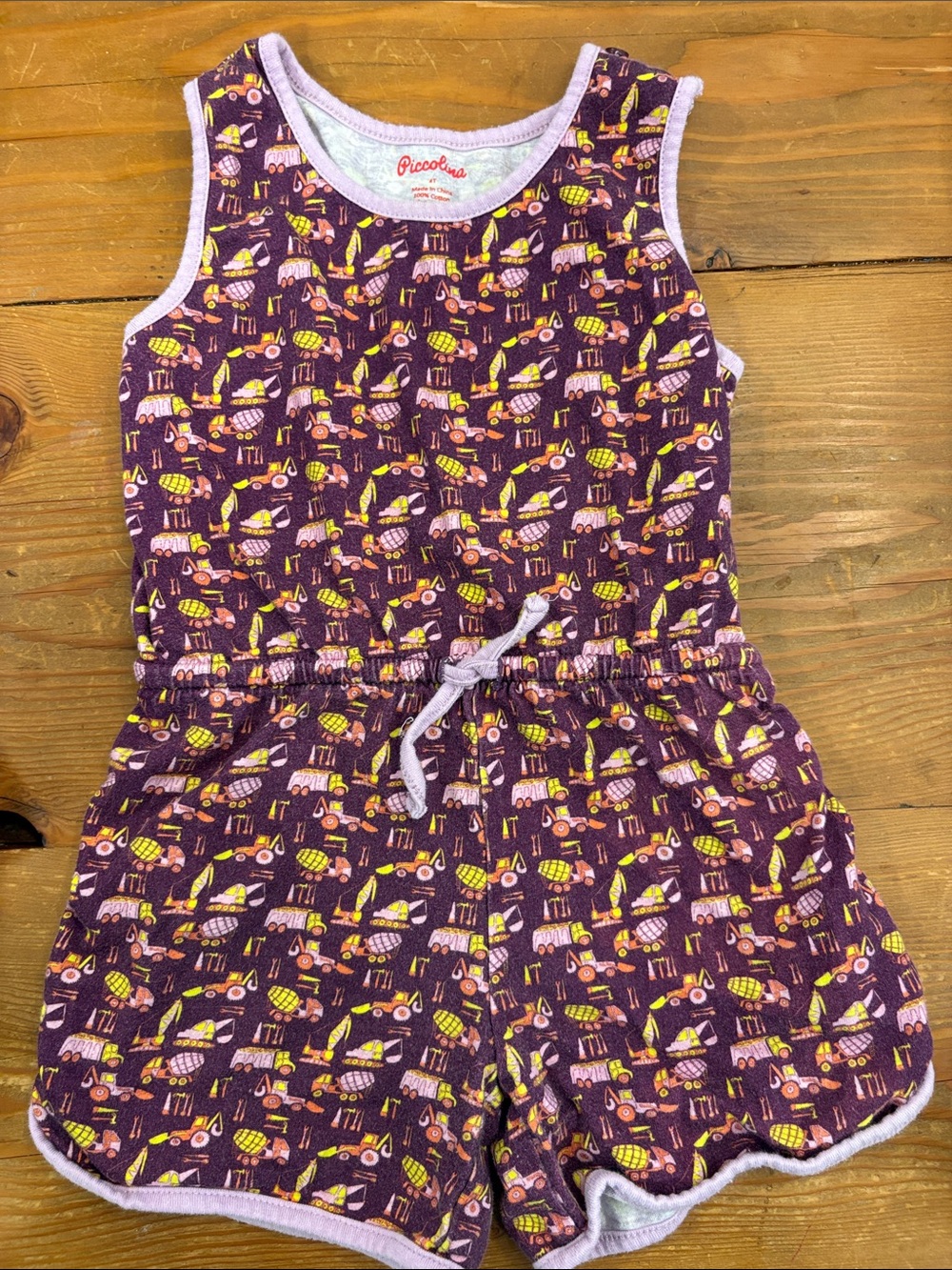 Piccolina Purple Girls' Construction-Print Romper size 4T